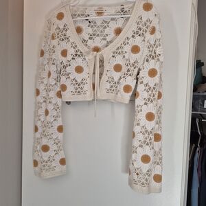 moon & madison Cream and Brown Crochet Crop Top